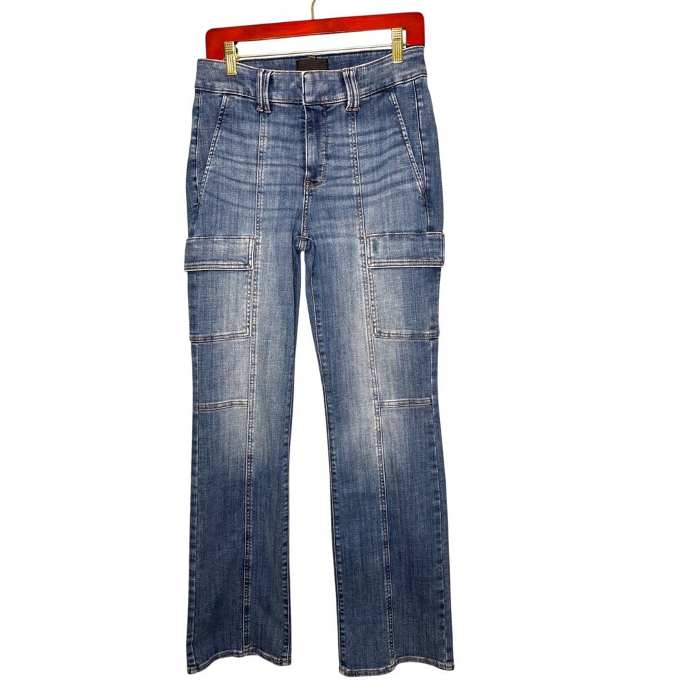 WHBM High Rise Boot Cut Cargo Jeans 6